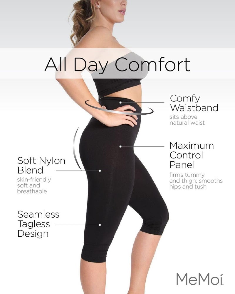 SlimMe Shapewear Leggings, High Waisted Tummy Control Capri Shapewear, Comfortable Knee Length Body Shaper - S to Q2, Black, Q1 - Image 3